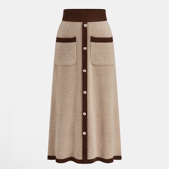 NWT Commense Tan and Brown Sweater Midi Skirt Set - Size Large - Picture 2 of 12